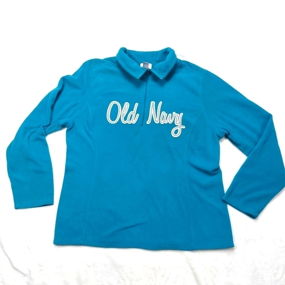 OLD NAVY WOMEN'S BLUE/TEAL SPELL OUT QUARTER ZIP FLEECE PULLOVER SIZE XXL